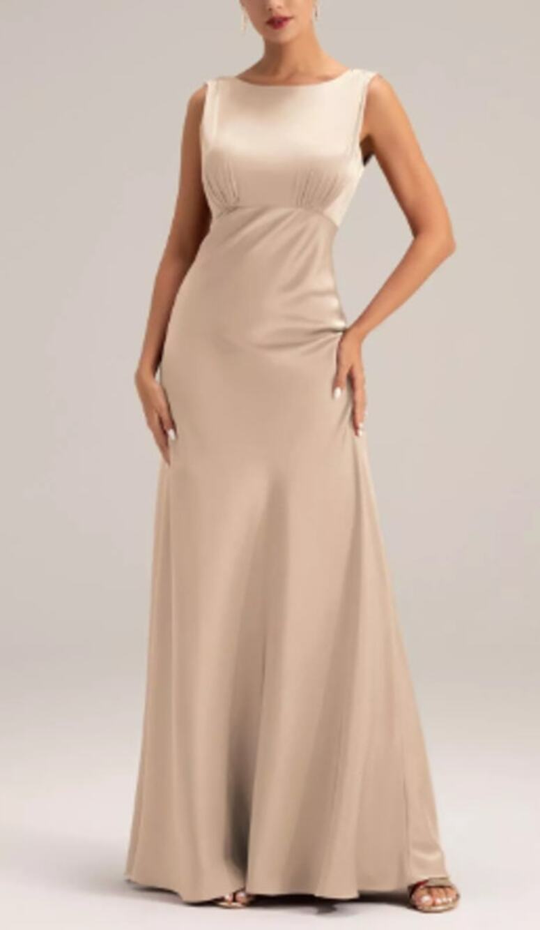 AW BRIDAL SZ 4 S taupe Keira satin wedding gala formal party maxi dress B36